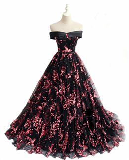 Picture of Charming Black Color Floral Tulle A-line Party Dresses, Prom Dresses